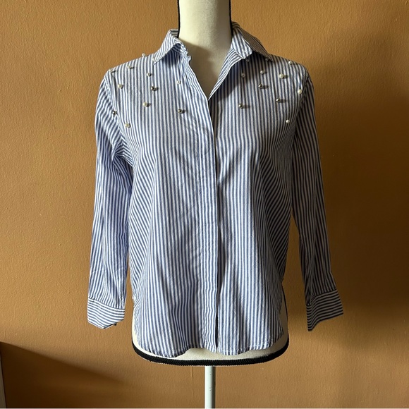NWT Rails Taylor Florence Stripe Button Down Shirt Top w/ Pearls Size XXS - Picture 3 of 8